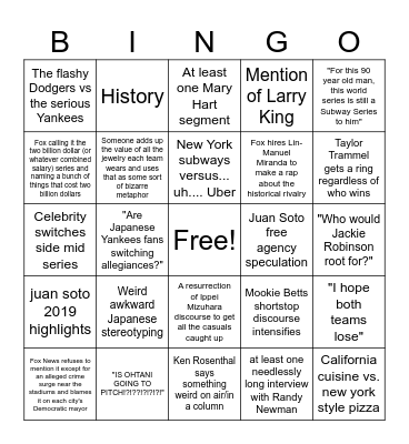 2024 World Series narratives Bingo Card
