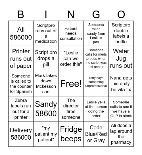 Pharmacy Week Bingo Card