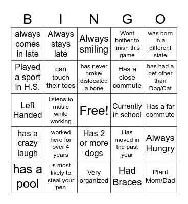 Find someone WHO Bingo Card