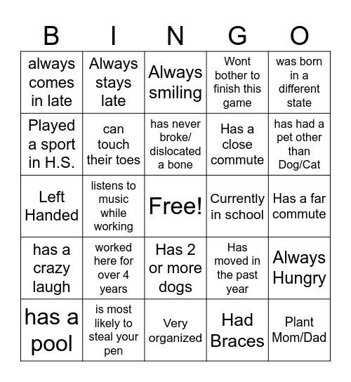 Find someone WHO Bingo Card