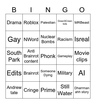 YouTube Bingo Card