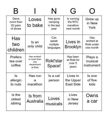 Rokt'Star Bingo Card