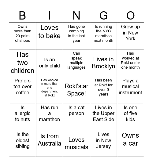 Rokt'Star Bingo Card