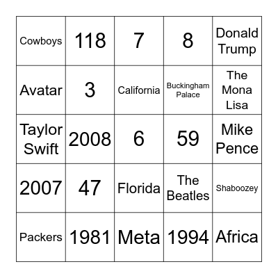 Random Trivia Bingo Card