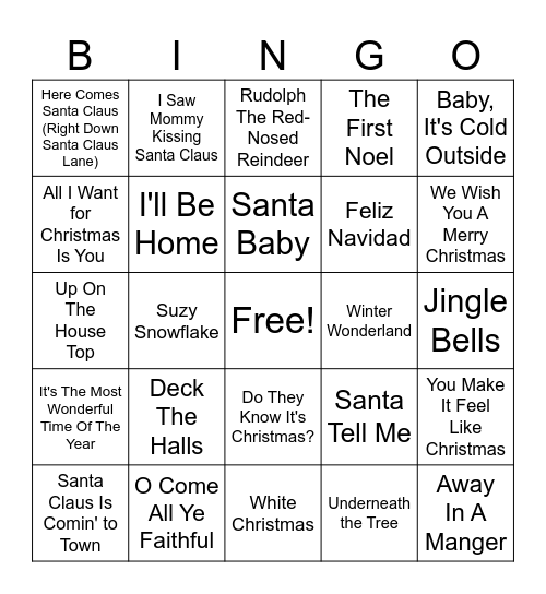 Christmas Music Bingo Card