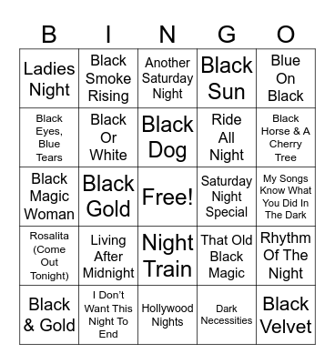 IT'S DARK IN HERE MUSIC Bingo Card