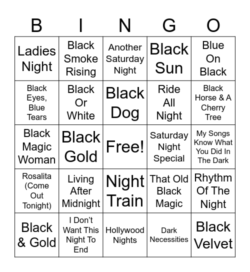 IT'S DARK IN HERE MUSIC Bingo Card