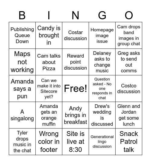 Parkridge Bingo Card