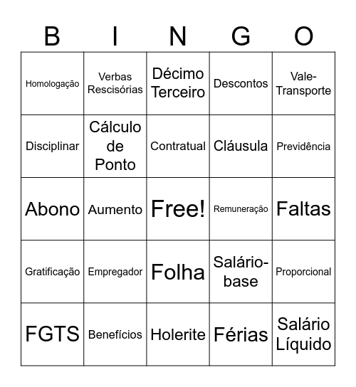 BINGO DA ROTINA DE FOLHA DE PGTO Bingo Card