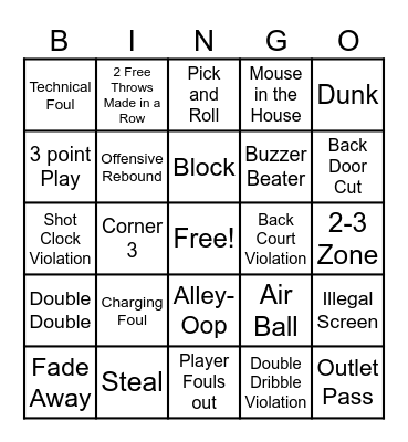 Basketball Bingo Card