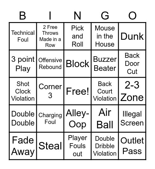 Basketball Bingo Card