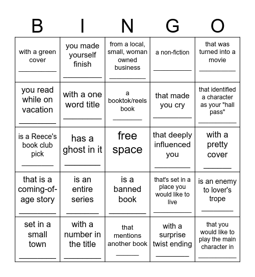 Name a book bingo Card