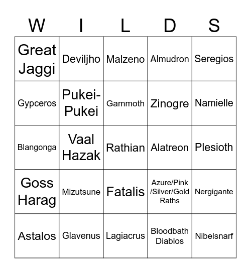 Wilds Bingo Card