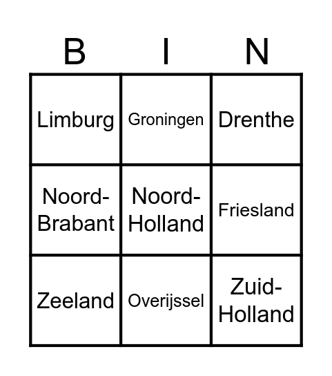 Provincie Nederland Bingo Card