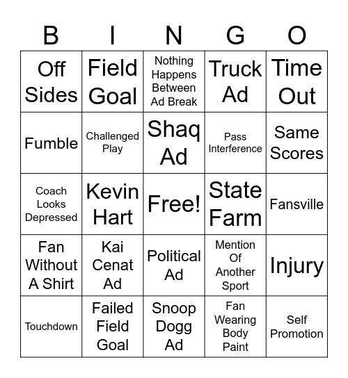 Football Bingo Card