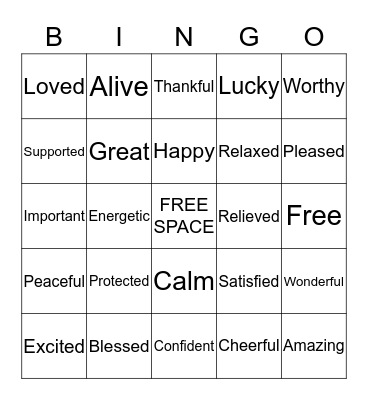 Feelings Bingo Card