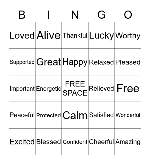 Feelings Bingo Card