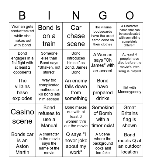 James Bond Bingo Card