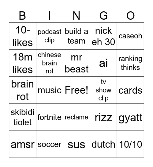 gog Bingo Card