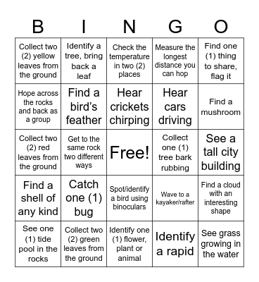 River Rocks Bingo! Bingo Card