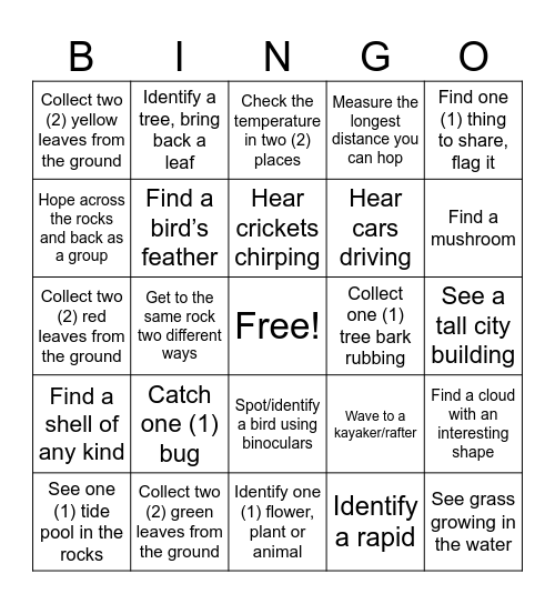 River Rocks Bingo! Bingo Card