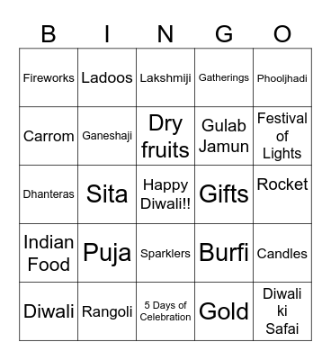 Diwali Bingo Card