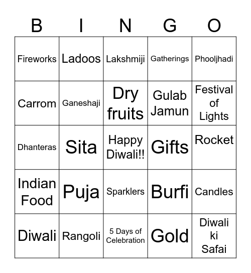 Diwali Bingo Card