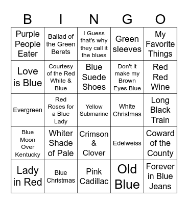 Lost Lakes "COLORS" Music Bingo Card