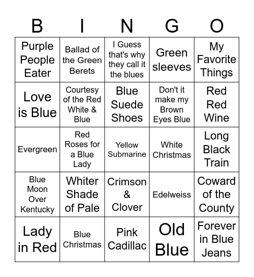 Lost Lakes "COLORS" Music Bingo Card