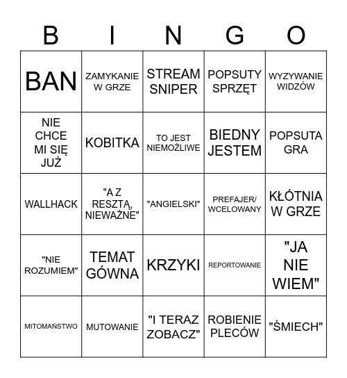 MAMMON BINGO Card