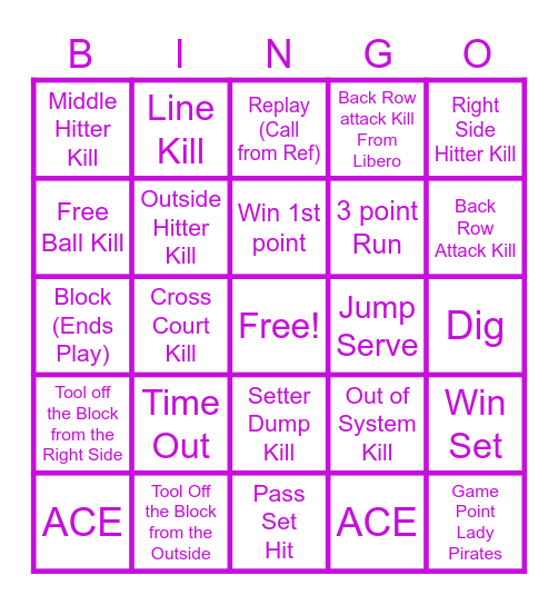 Volleyball Bingo Card