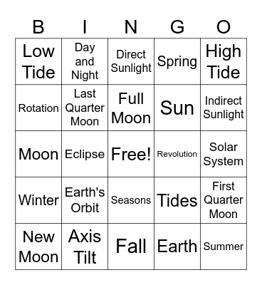 SOL 4.6: Earth, Moon, Sun Bingo Card