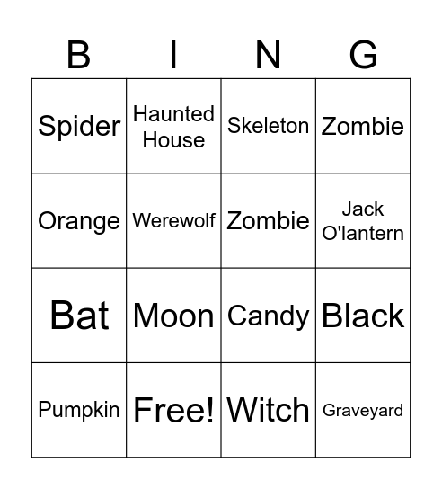 Halloween Bingo Card