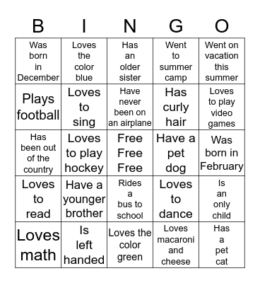 Icebreaker Bingo Card