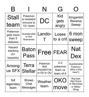 Competitive Pokémon Bingo Card