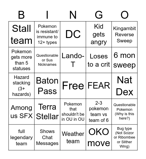 Competitive Pokémon Bingo Card