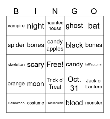 Halloween Signs Bingo Card