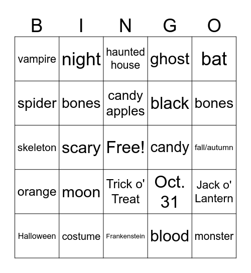 Halloween Signs Bingo Card