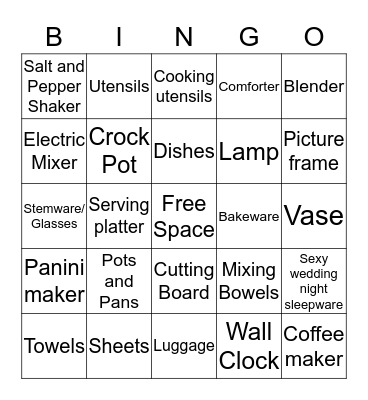 Nicole's Bridal Shower Bingo Card