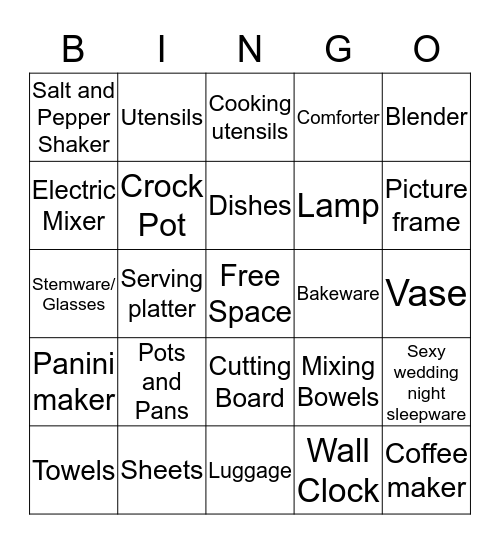 Nicole's Bridal Shower Bingo Card