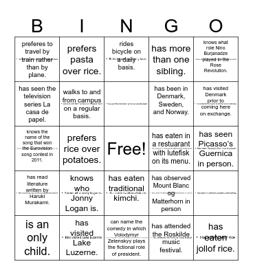 Find someone who . . . Bingo Card