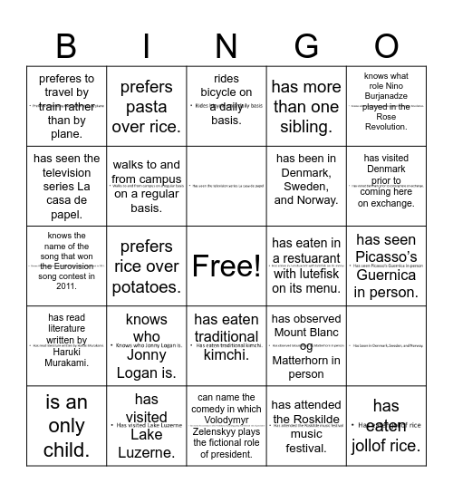 Find someone who . . . Bingo Card