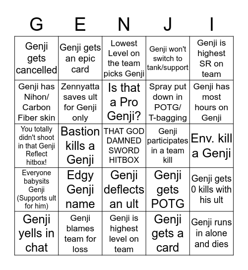 G-E-N-J-I Bingo Card