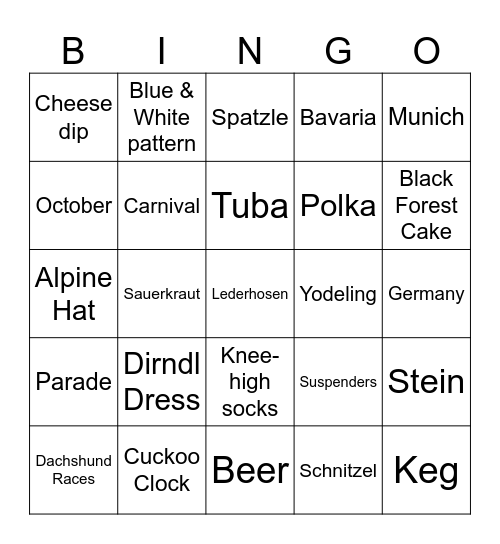 Biergarten Bingo Card