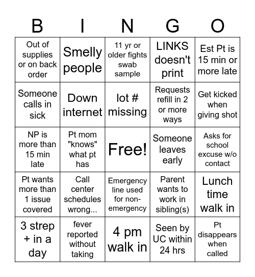 Friday Bingo Card