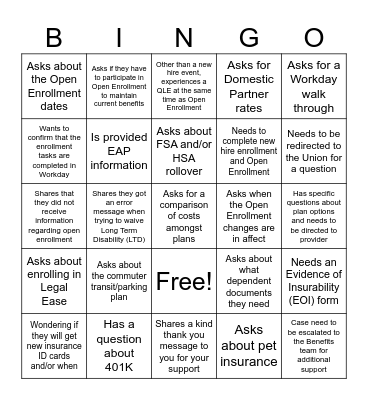 Open Enrollment 2024 Bingo Card