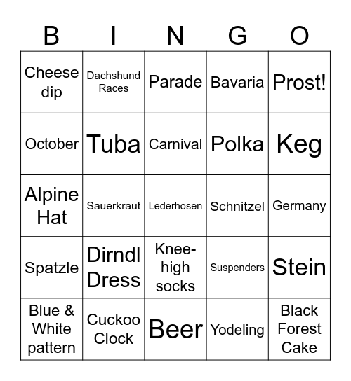 Biergarten Bingo Card
