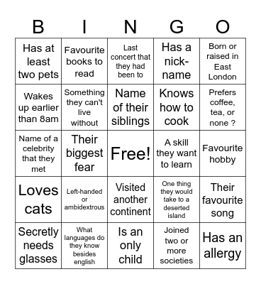 FRIENDSHIP Bingo Card