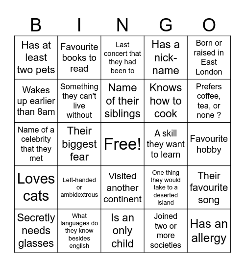 FRIENDSHIP Bingo Card