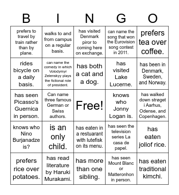 Find someone who . . . Bingo Card